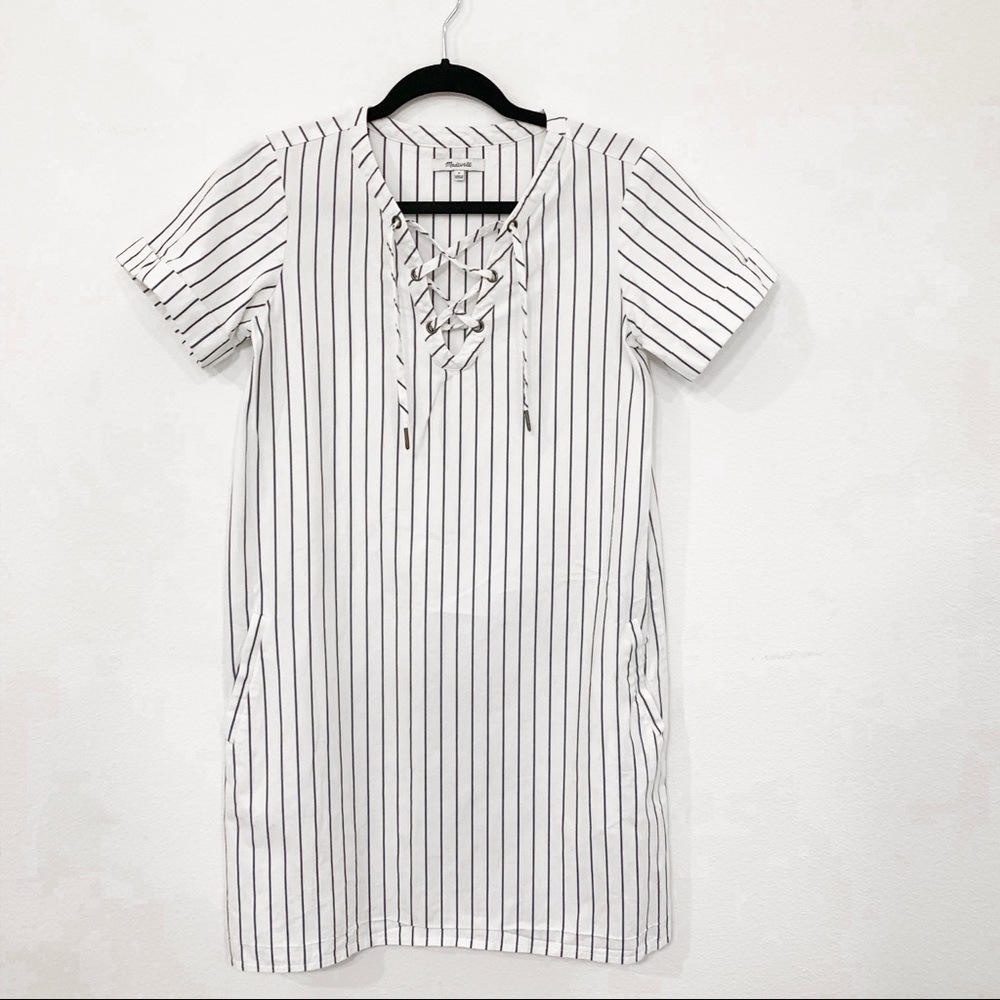 Madewell striped dress with lacing - size small